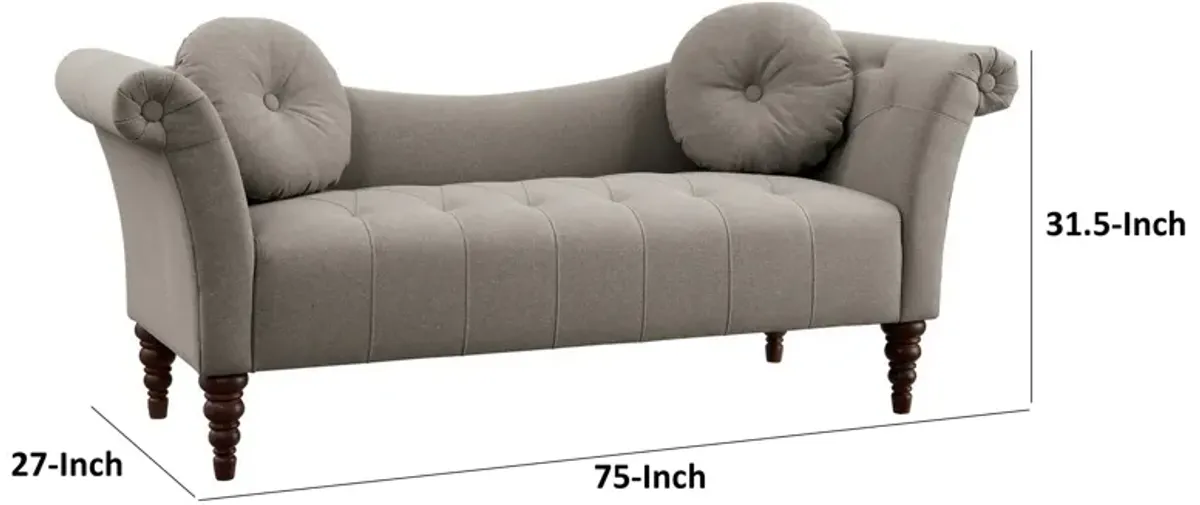 Ria Settee Chaise, 2 Pillows, Beige Polyester, Brown Solid Wood - Benzara