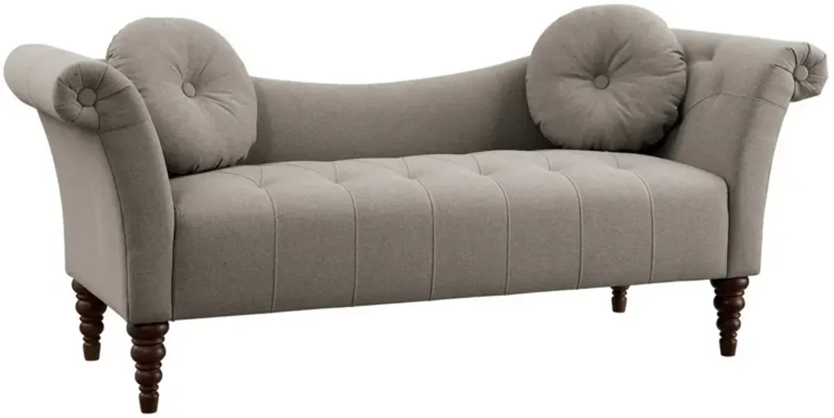 Ria Settee Chaise, 2 Pillows, Beige Polyester, Brown Solid Wood - Benzara