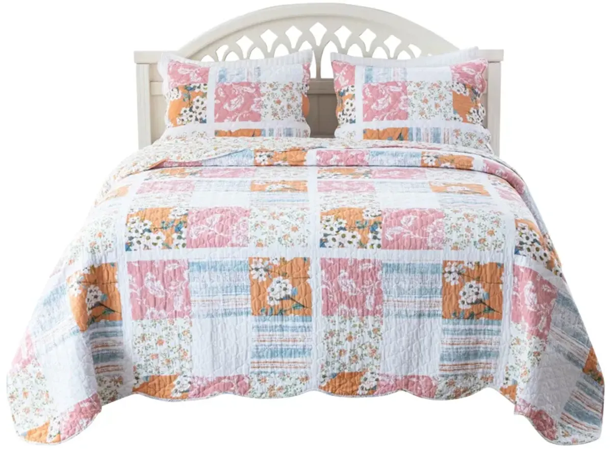 Greenland Home Everly Shabby Chic Floral Design 2 Pieces Quilt Set, Twin/XL, Blue