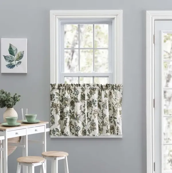Ellis Curtain Madison Floral Design Printed Natural Ground 1.5" Rod Pocket Tailored Tier
