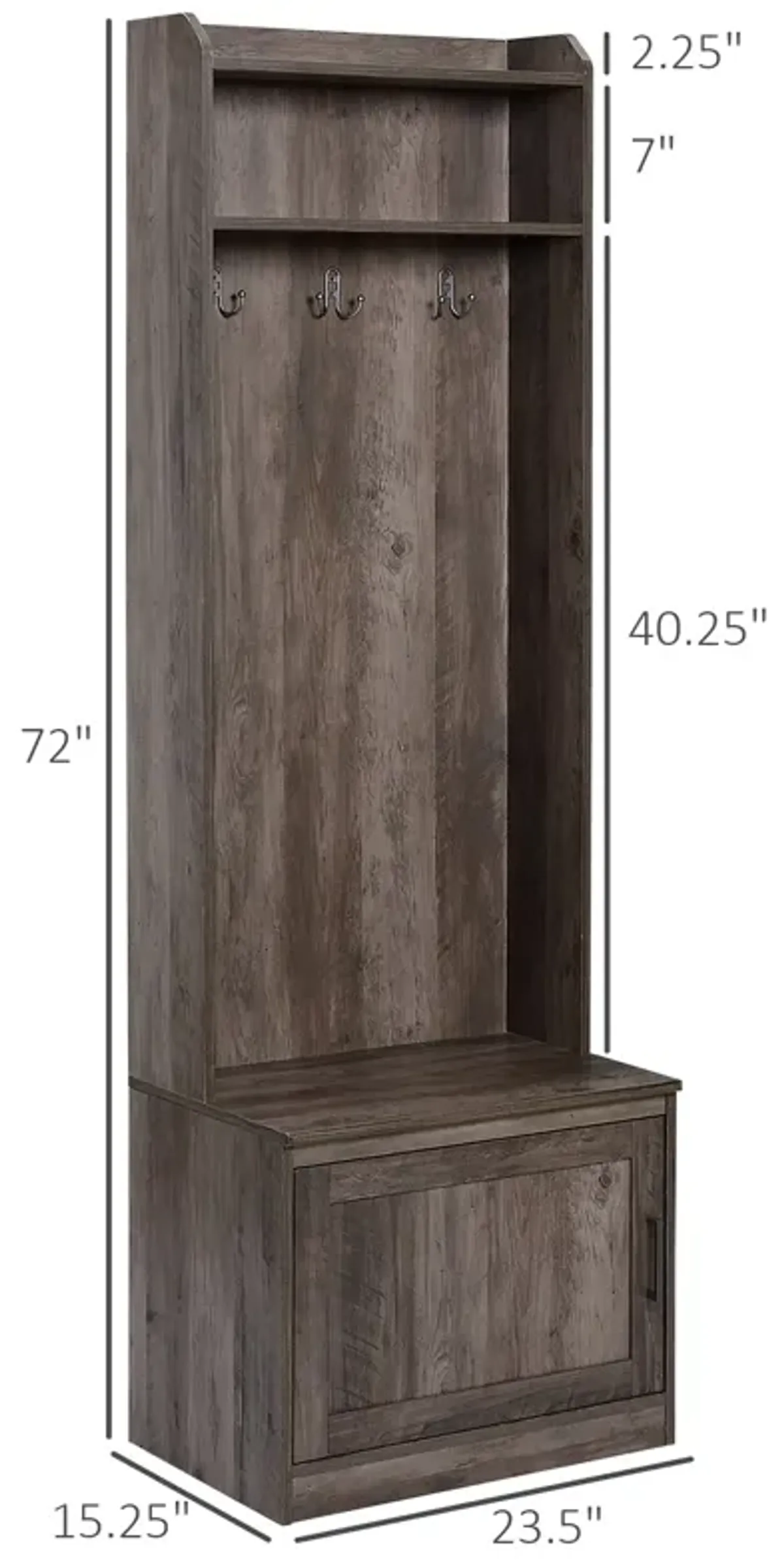 Brown Entryway Organizer: Hall Tree with Shoe Bench & Coat Rack