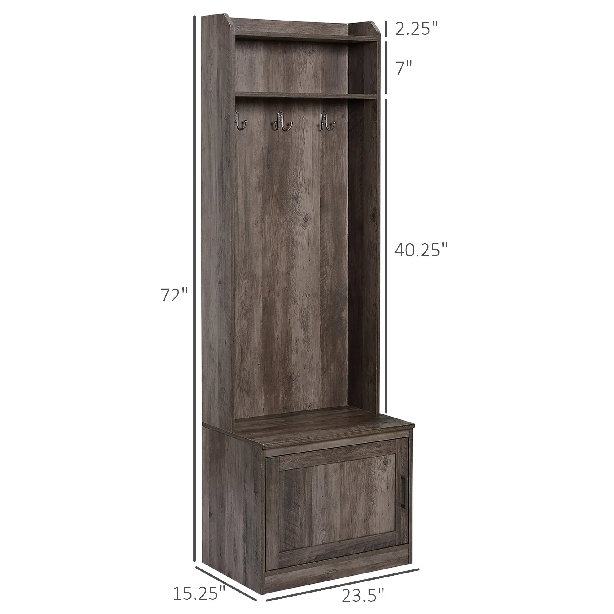 Brown Entryway Organizer: Hall Tree with Shoe Bench & Coat Rack