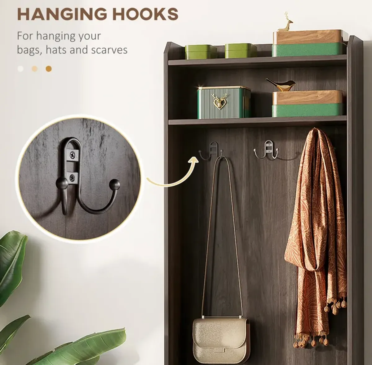 Brown Entryway Organizer: Hall Tree with Shoe Bench & Coat Rack