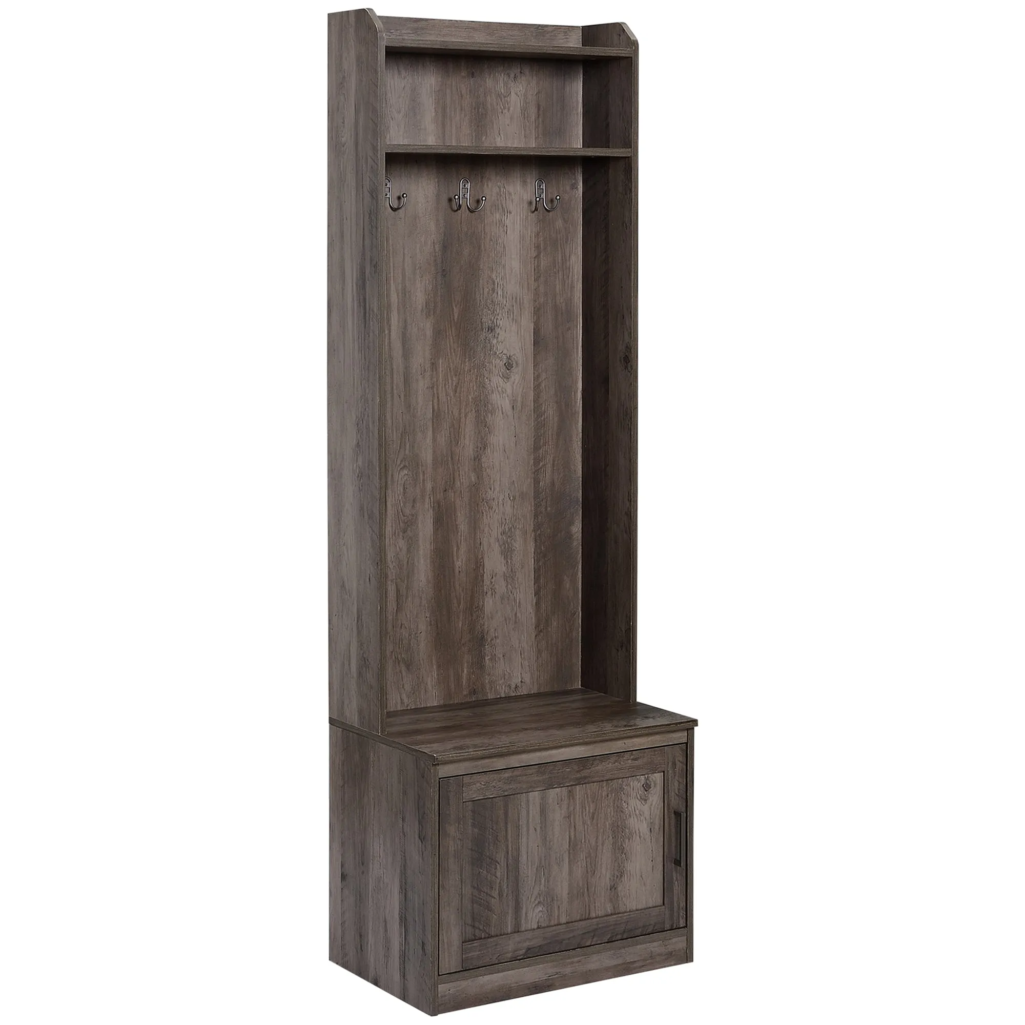 Brown Entryway Organizer: Hall Tree with Shoe Bench & Coat Rack