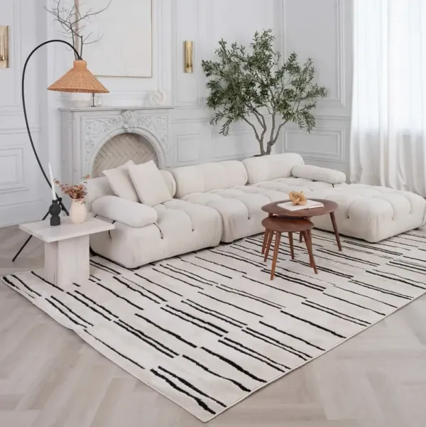 Domus Abstract Modern Cream Black Indoor Area Rug