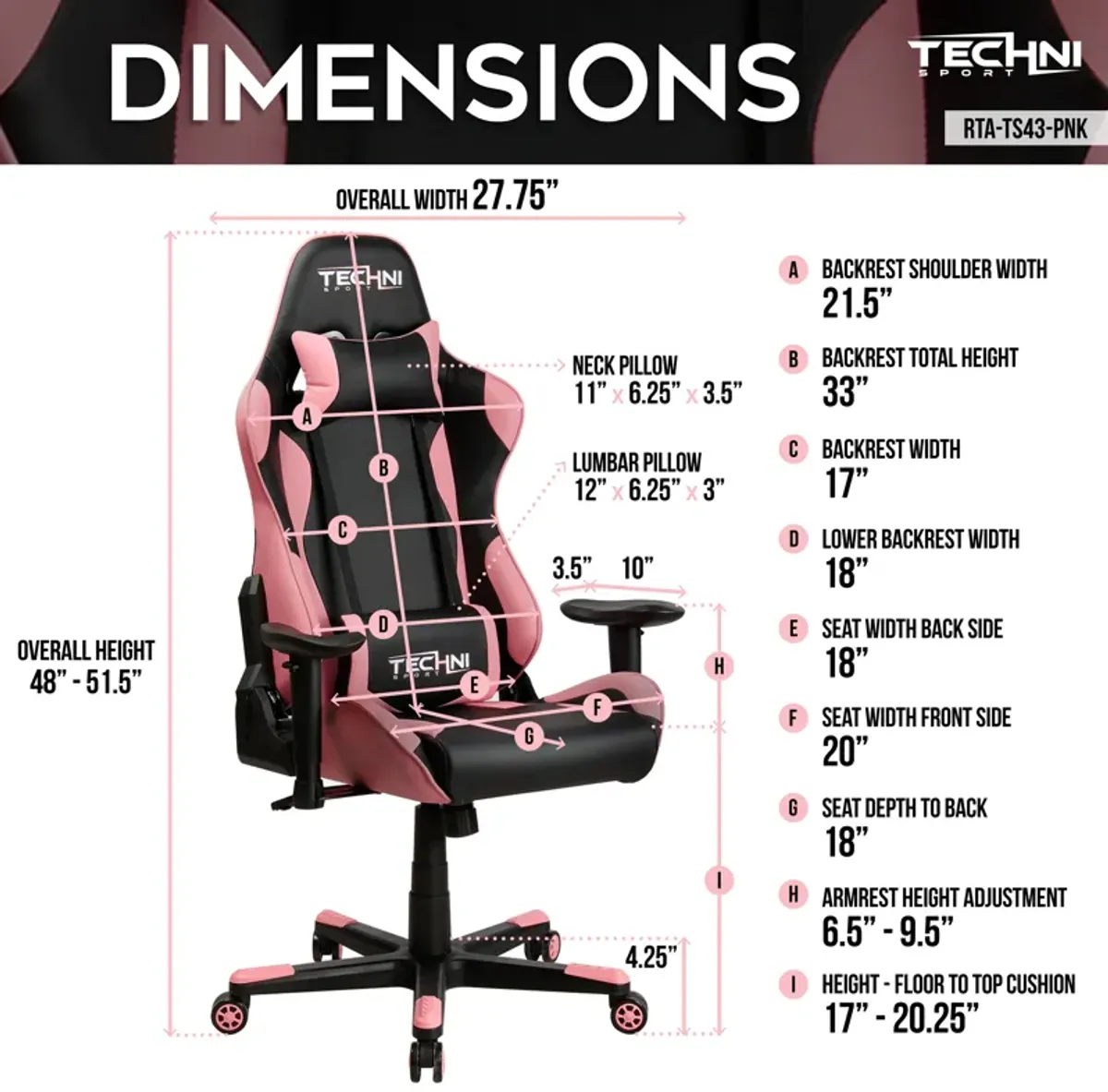 Ergonomic High Back Racer Style Pc Gaming Chair, Pink