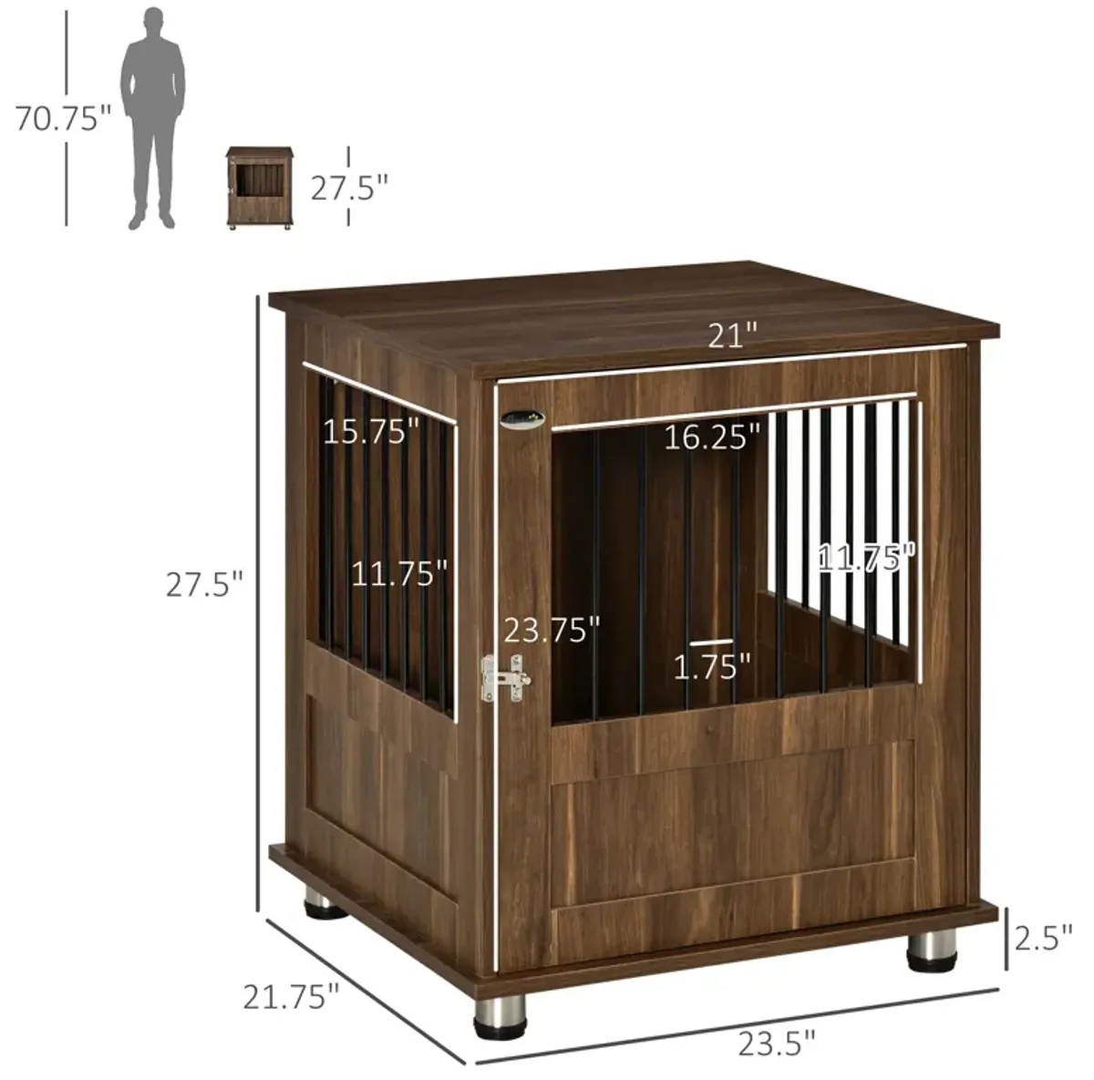 Brown Pet Furniture: Wooden End Table Dog Crate with Magnetic Door