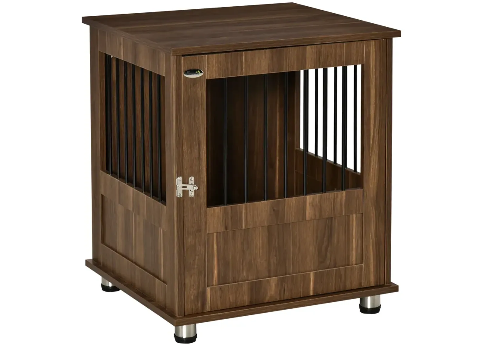 Brown Pet Furniture: Wooden End Table Dog Crate with Magnetic Door