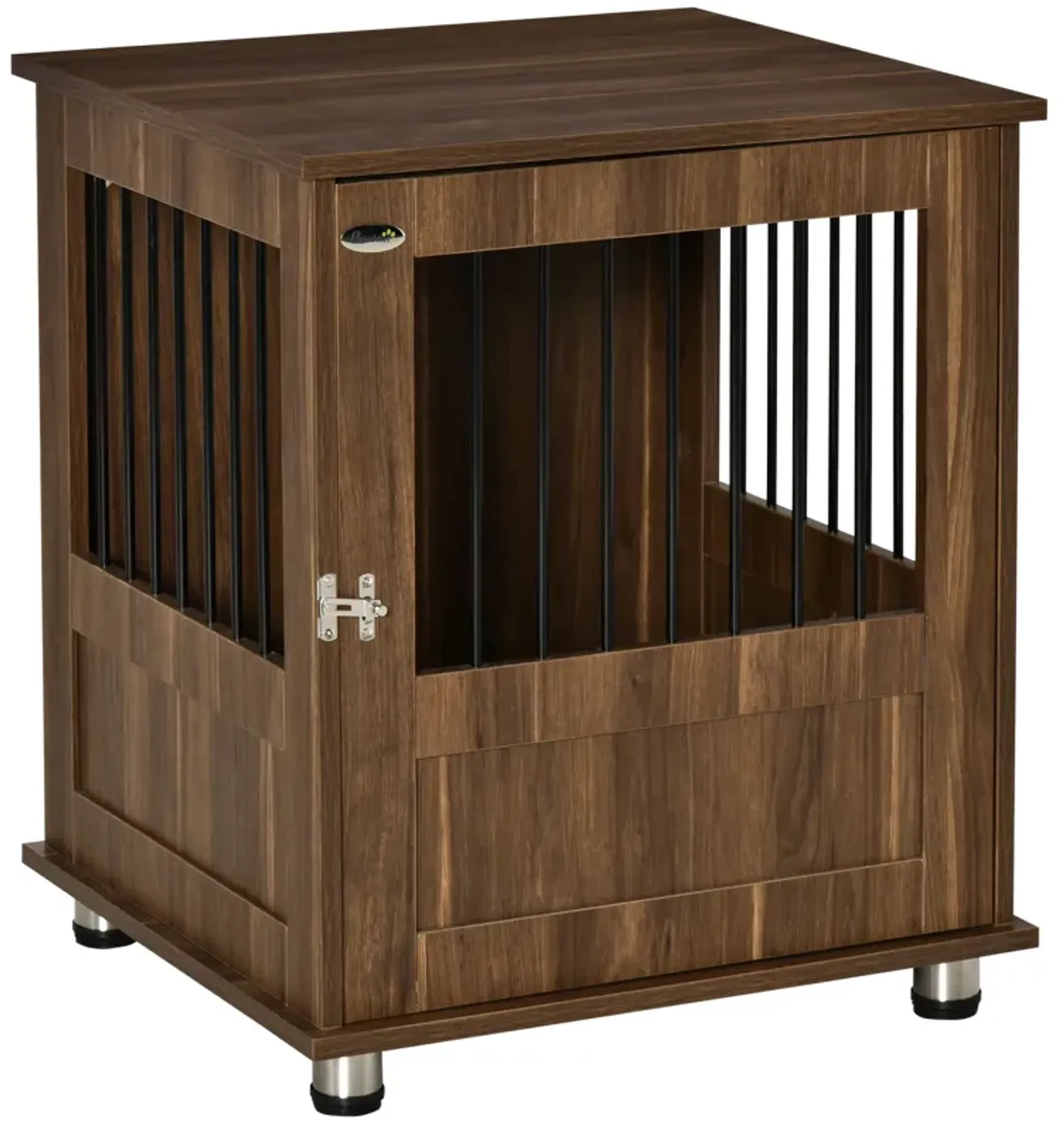 Brown Pet Furniture: Wooden End Table Dog Crate with Magnetic Door