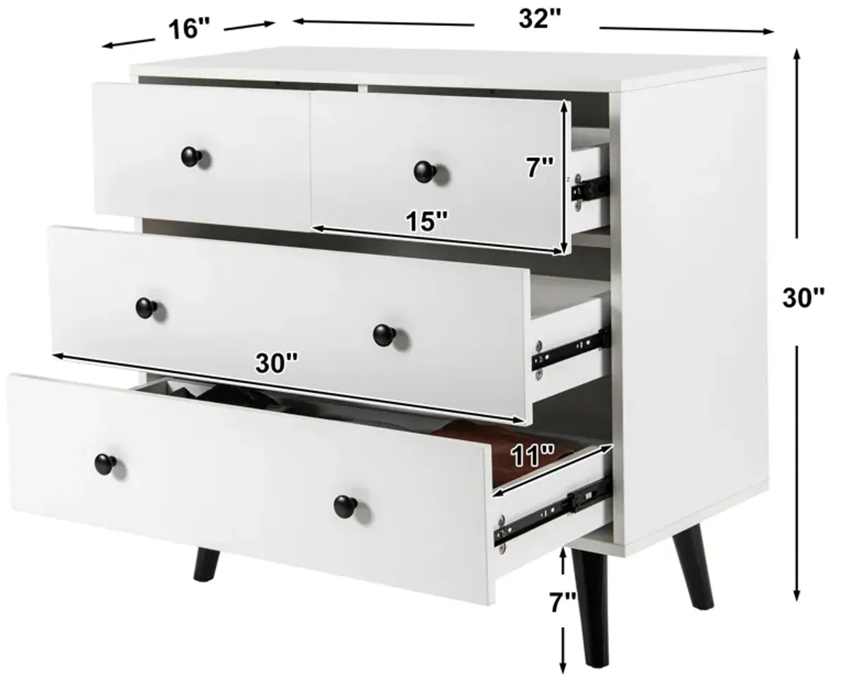 4 Drawers Dresser Chest of Drawers Free Standing Sideboard Cabinet-White