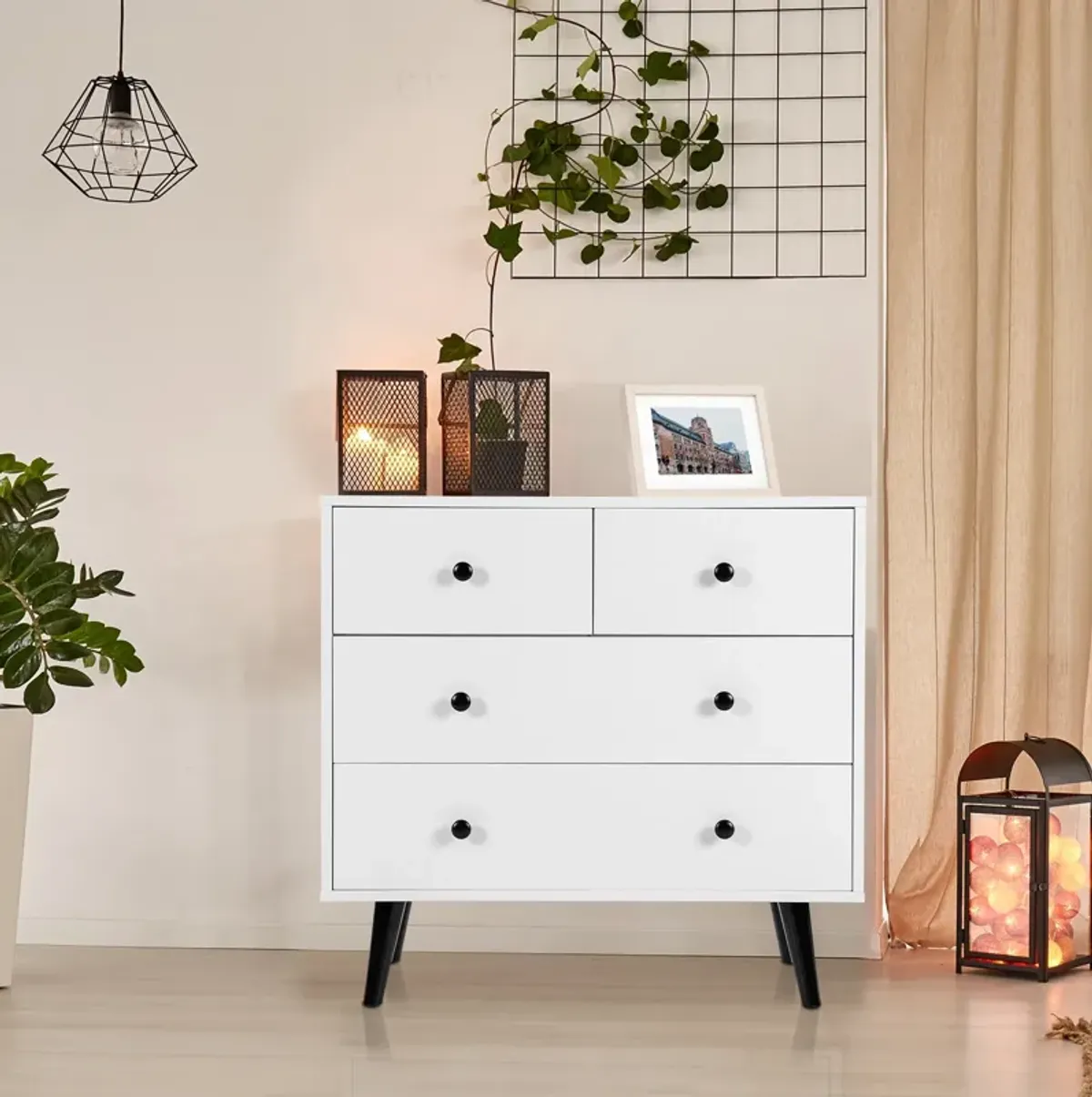 4 Drawers Dresser Chest of Drawers Free Standing Sideboard Cabinet-White