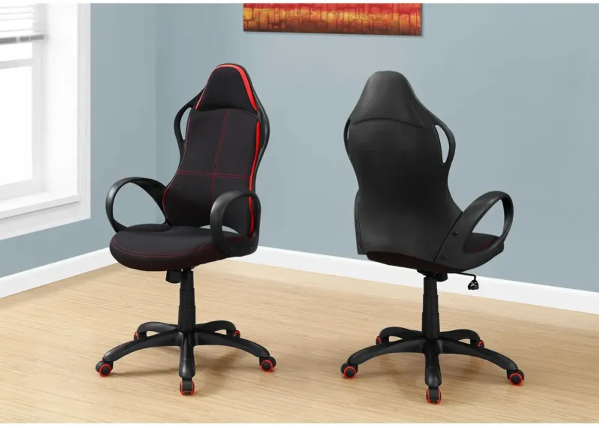 Monarch Specialties I 7259 Office Chair, Gaming, Adjustable Height, Swivel, Ergonomic, Armrests, Computer Desk, Work, Metal, Mesh, Black, Red, Contemporary, Modern