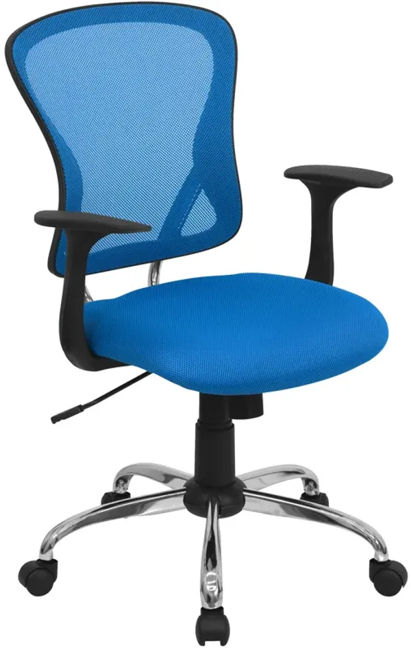 Alfred Mid-Back Blue Mesh Swivel Task Office Chair with Chrome Base and Arms