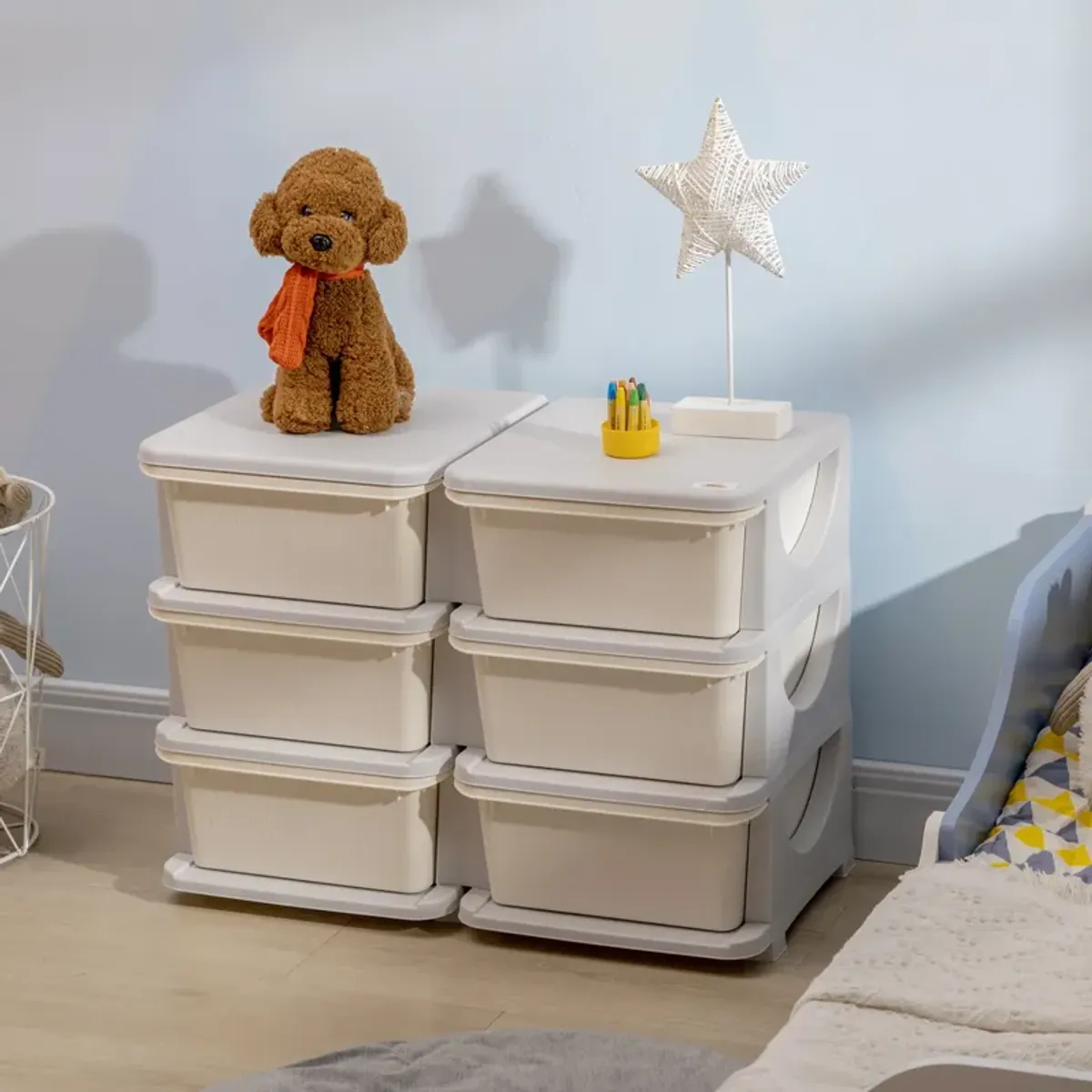 3 Tier Kids Storage Unit, 3 Drawer Chest Toy Organizer Plastic Bins for Kids Bedroom Nursery Kindergarten Living Room for Boys Girls Toddlers, Cream White