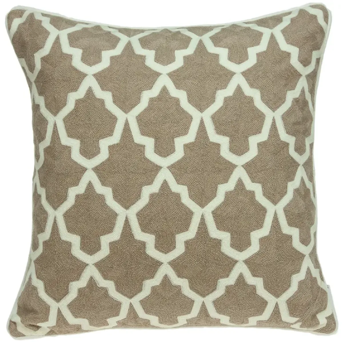 20" Beige and White Quatrefoil Patterned Throw Pillow