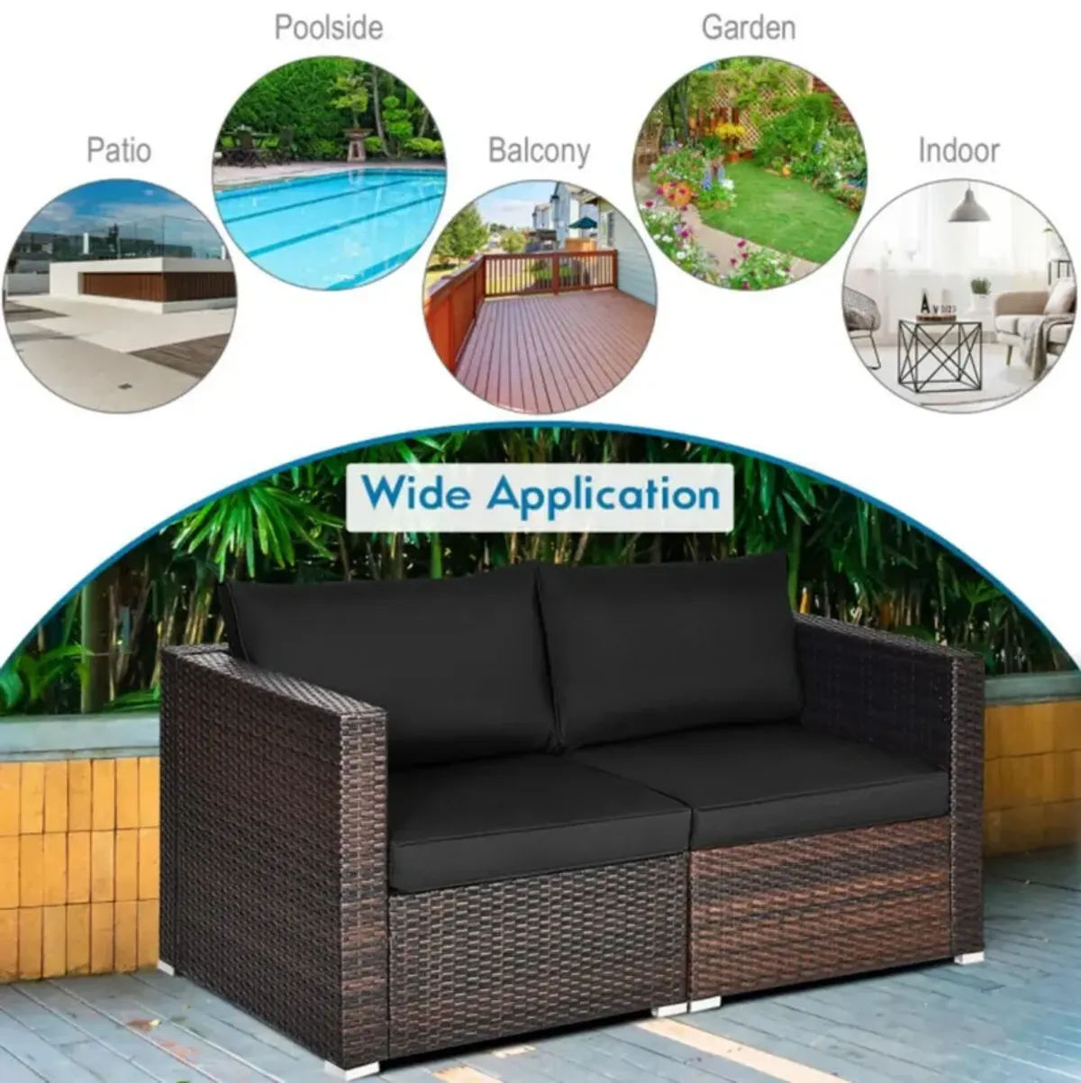 Hivvago 2PCS Patio Rattan Sectional Conversation Sofa Set