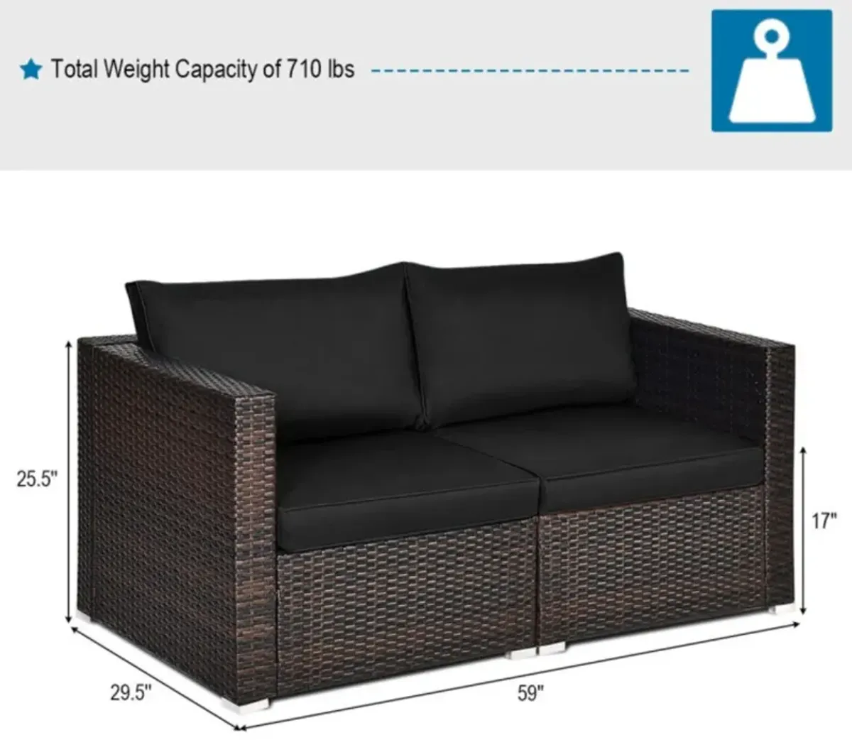 Hivvago 2PCS Patio Rattan Sectional Conversation Sofa Set