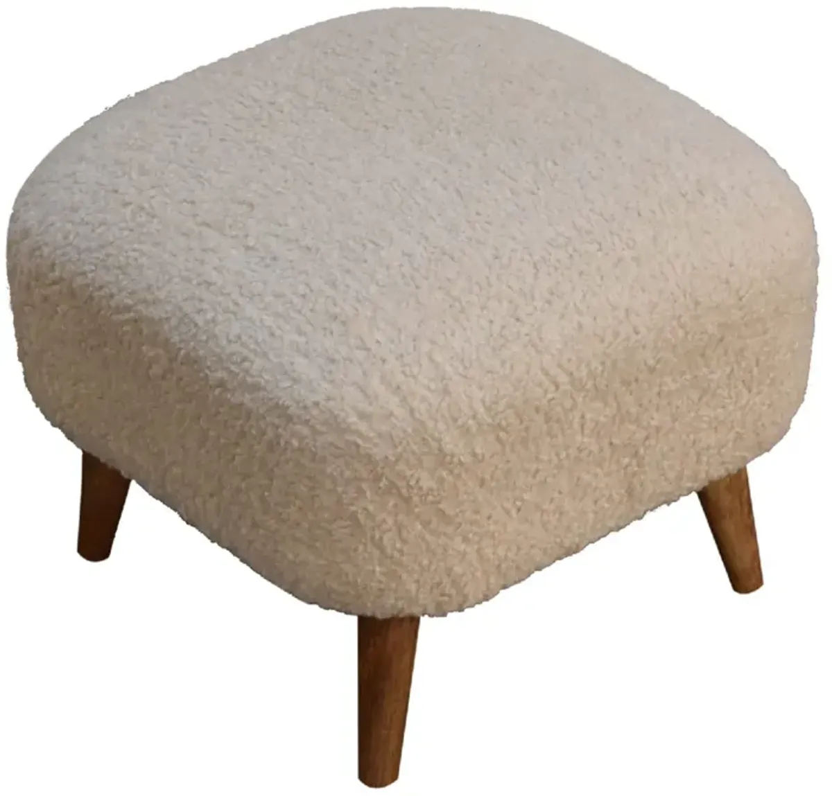 Boucle Cream  Solid Wood Upholestry Square Footstool