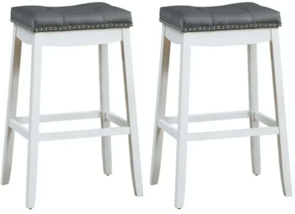 29" Set of 2 Nailhead Saddle Bar Stools