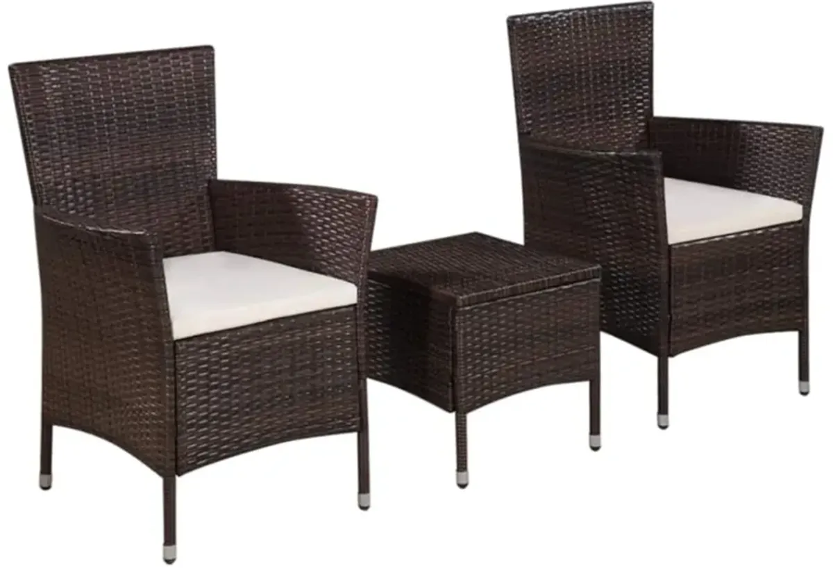 vidaXL 3 Piece Bistro Set Poly Rattan Brown