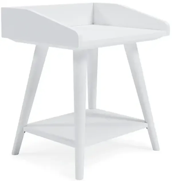 Arid Accent Table, 22 Inch, Gallery Rail Tray Top, White Wood - Benzara