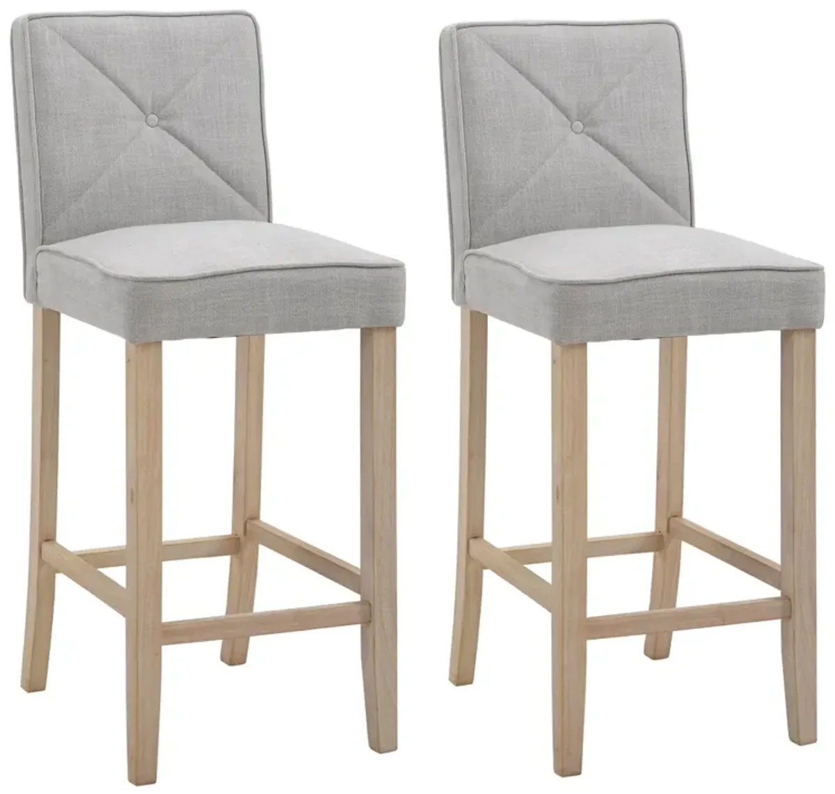 Beige Kitchen Perches: Set of 2 Upholstered Bar Stools with Wood Legs