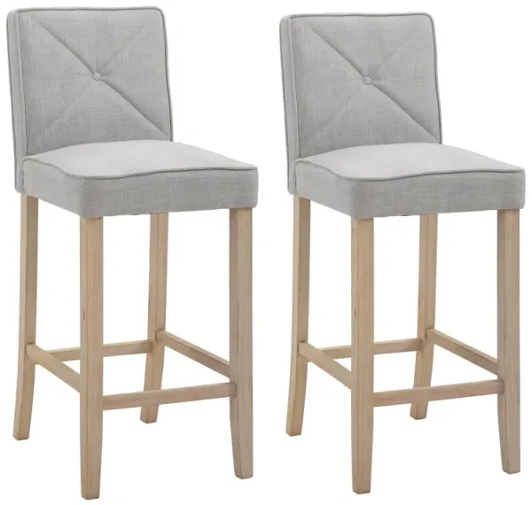 Beige Kitchen Perches: Set of 2 Upholstered Bar Stools with Wood Legs