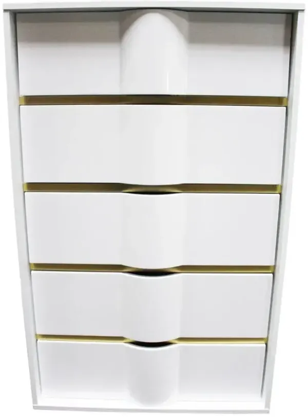 Best Master Furniture Best Master Havana 5-Drawer Poplar Wood Bedroom Chest in White/Gold Trim