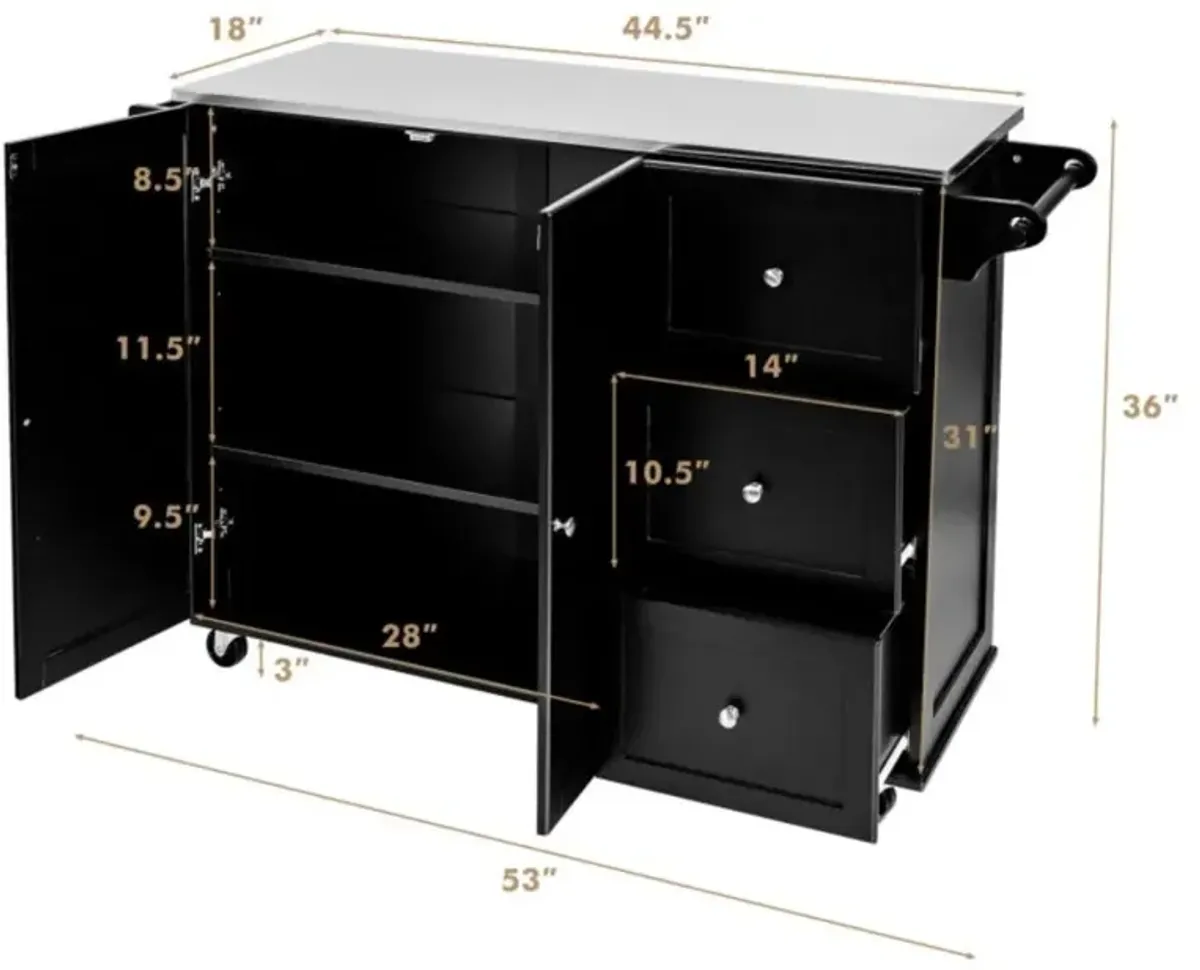 Hivvago Kitchen Island 2-Door Storage Cabinet with Drawers and Stainless Steel Top