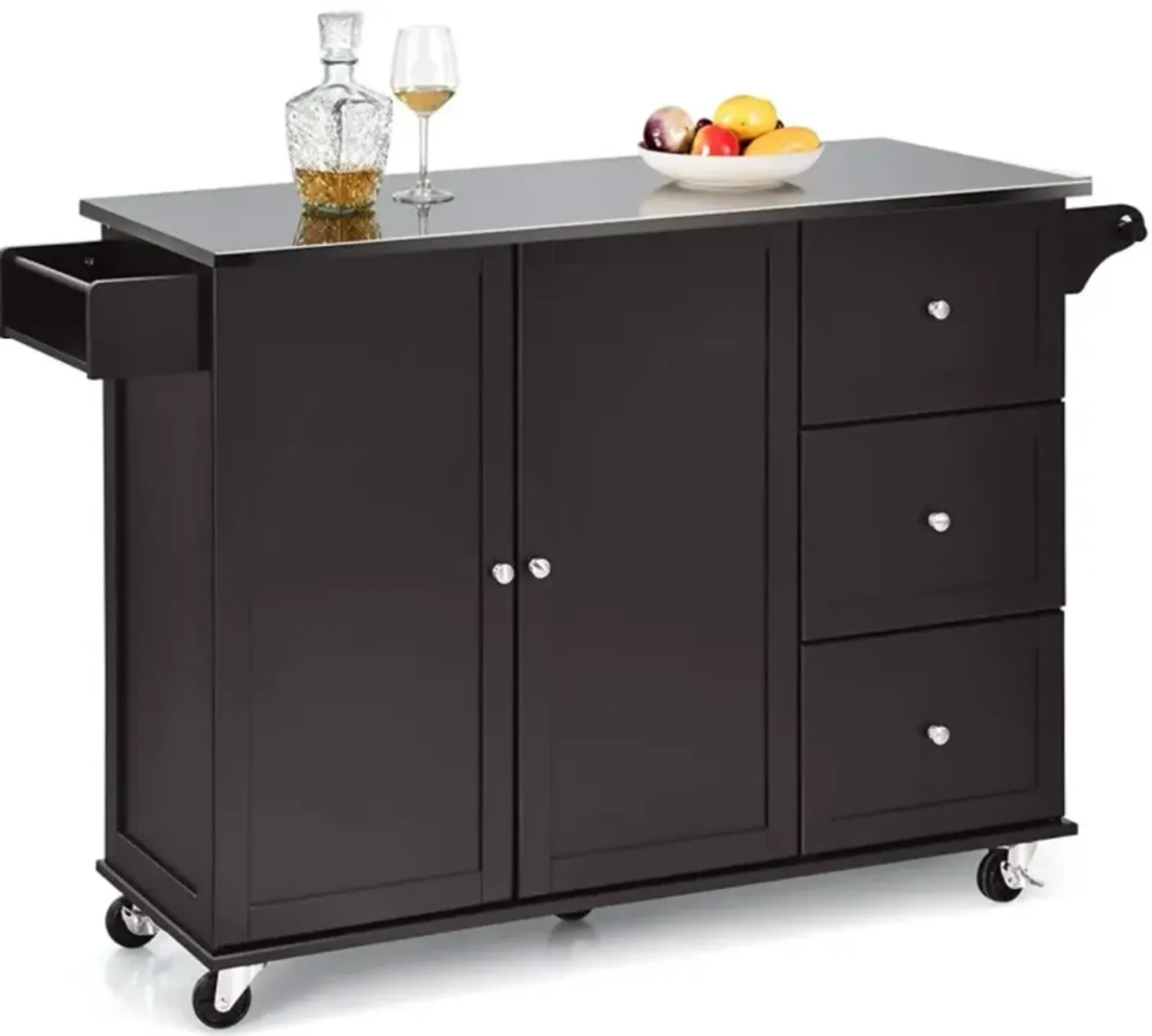 Hivvago Kitchen Island 2-Door Storage Cabinet with Drawers and Stainless Steel Top