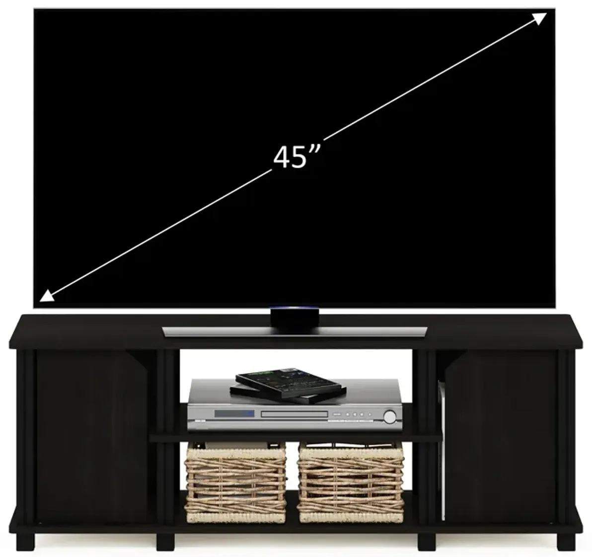 Furinno Brahms TV Stand Entertainment Center with Shelves and Storage for TV Size up to 45 Inch, Espresso/Black