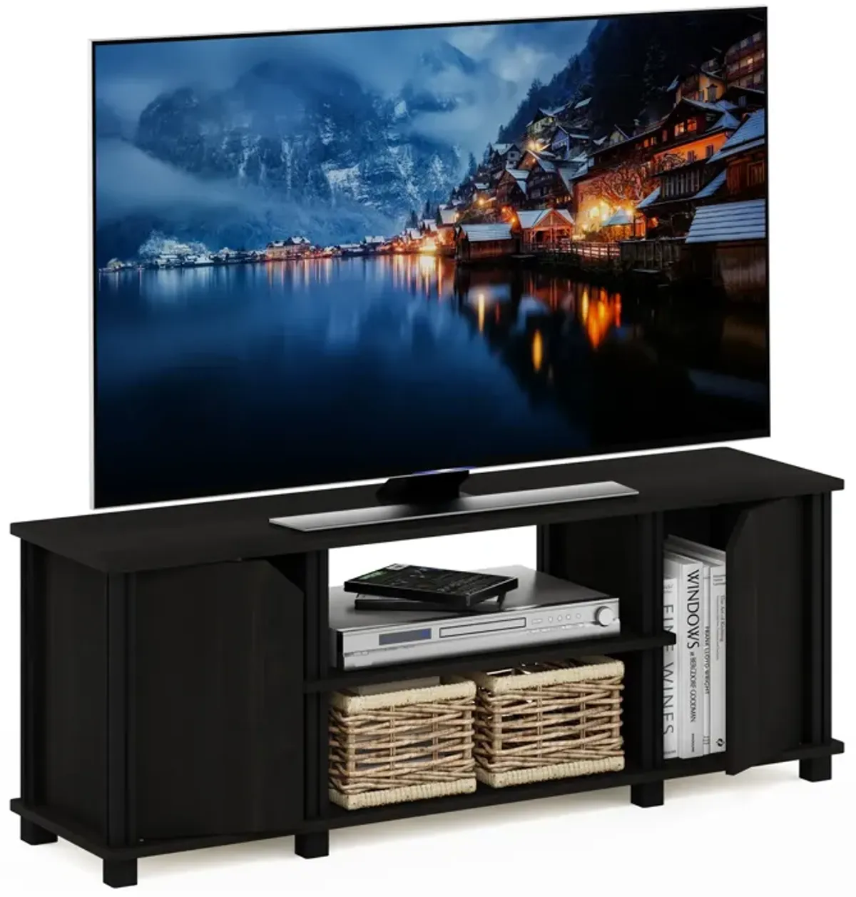 Furinno Brahms TV Stand Entertainment Center with Shelves and Storage for TV Size up to 45 Inch, Espresso/Black