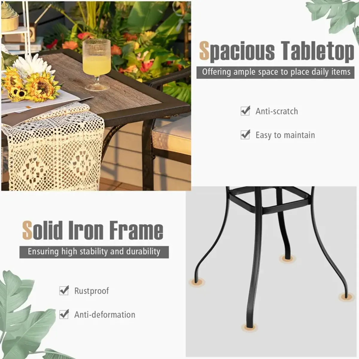 Patio Square Bar Table for Garden Backyard