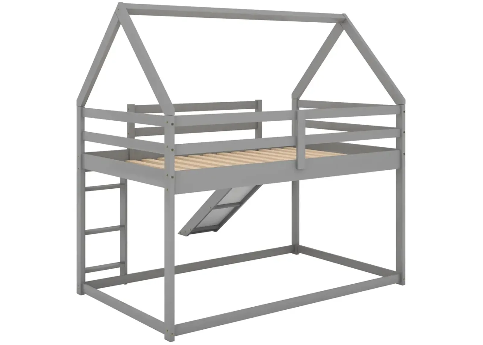 Twin Size Bunk House Bed with Slide and Ladder