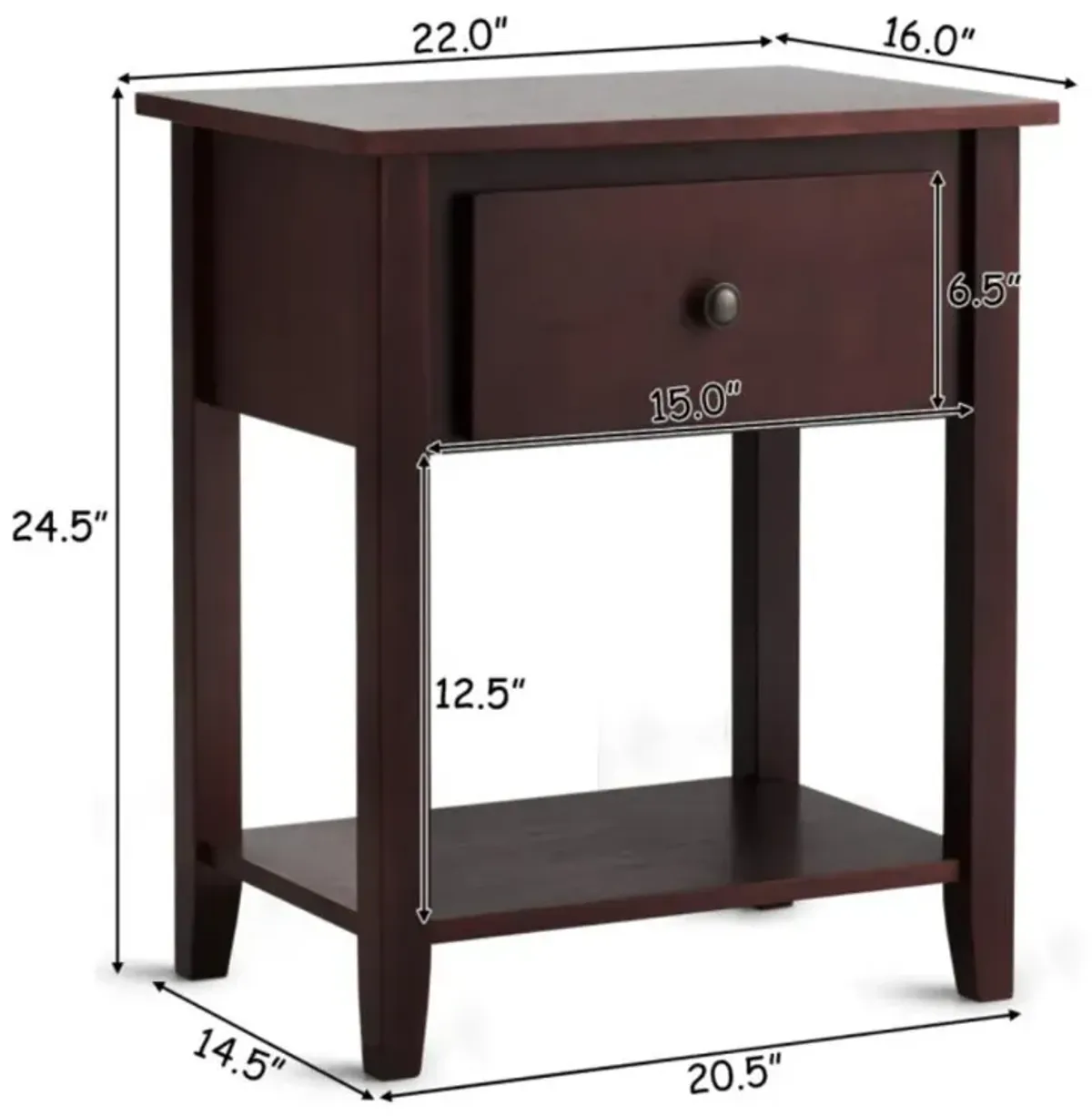 Nightstand with Drawer and Storage Shelf for Bedroom Living Room