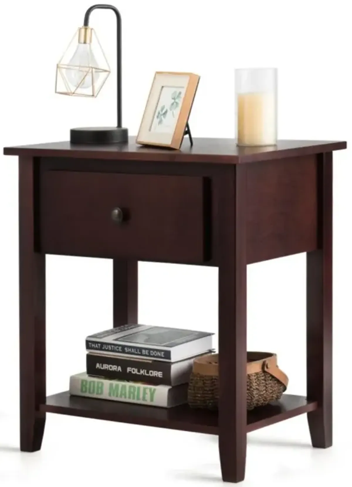 Nightstand with Drawer and Storage Shelf for Bedroom Living Room