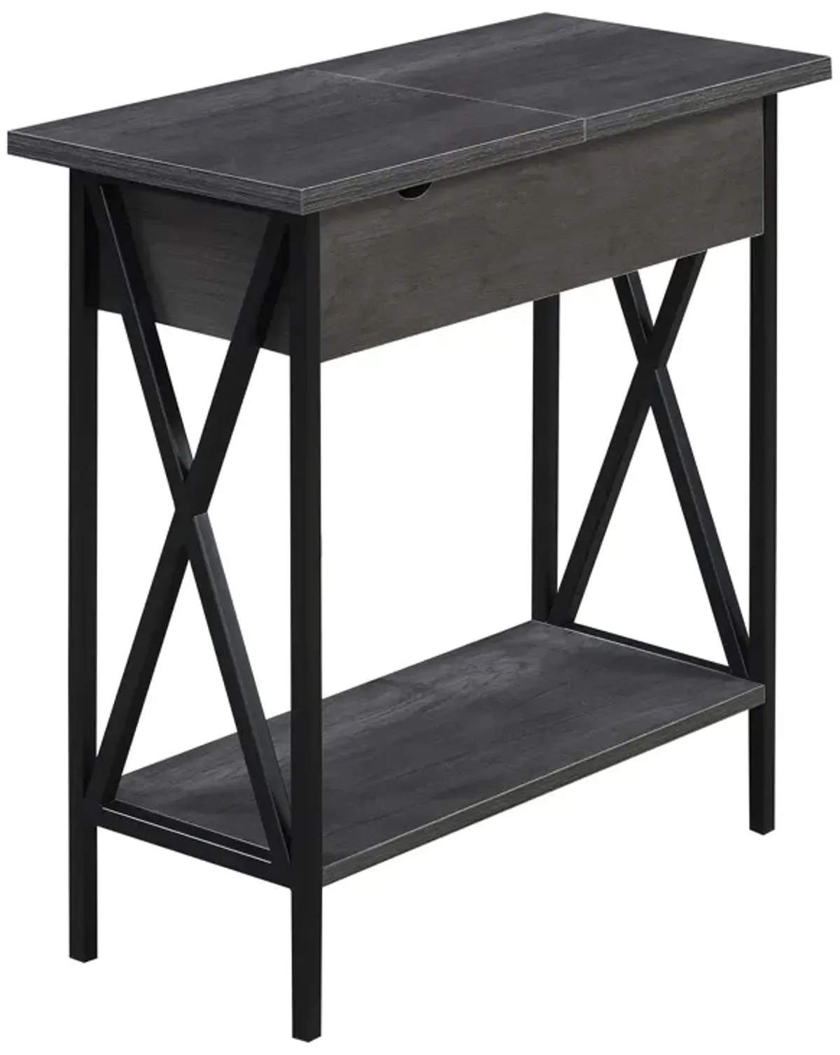 Convenience Concepts Tucson Flip Top End Table with Charging Station and Shelf, 23.75"L x 11.25"W x 24"H, Charcoal Gray/Black