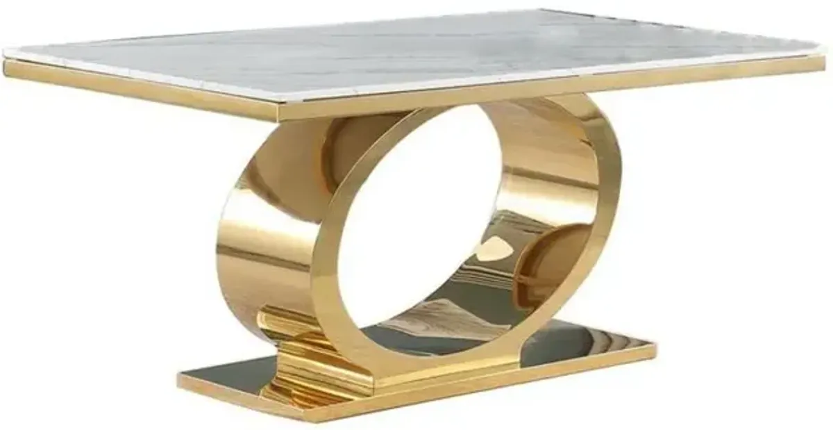 Best Quality Furniture Small 68 Rectangular marble top dining table with a gold color base