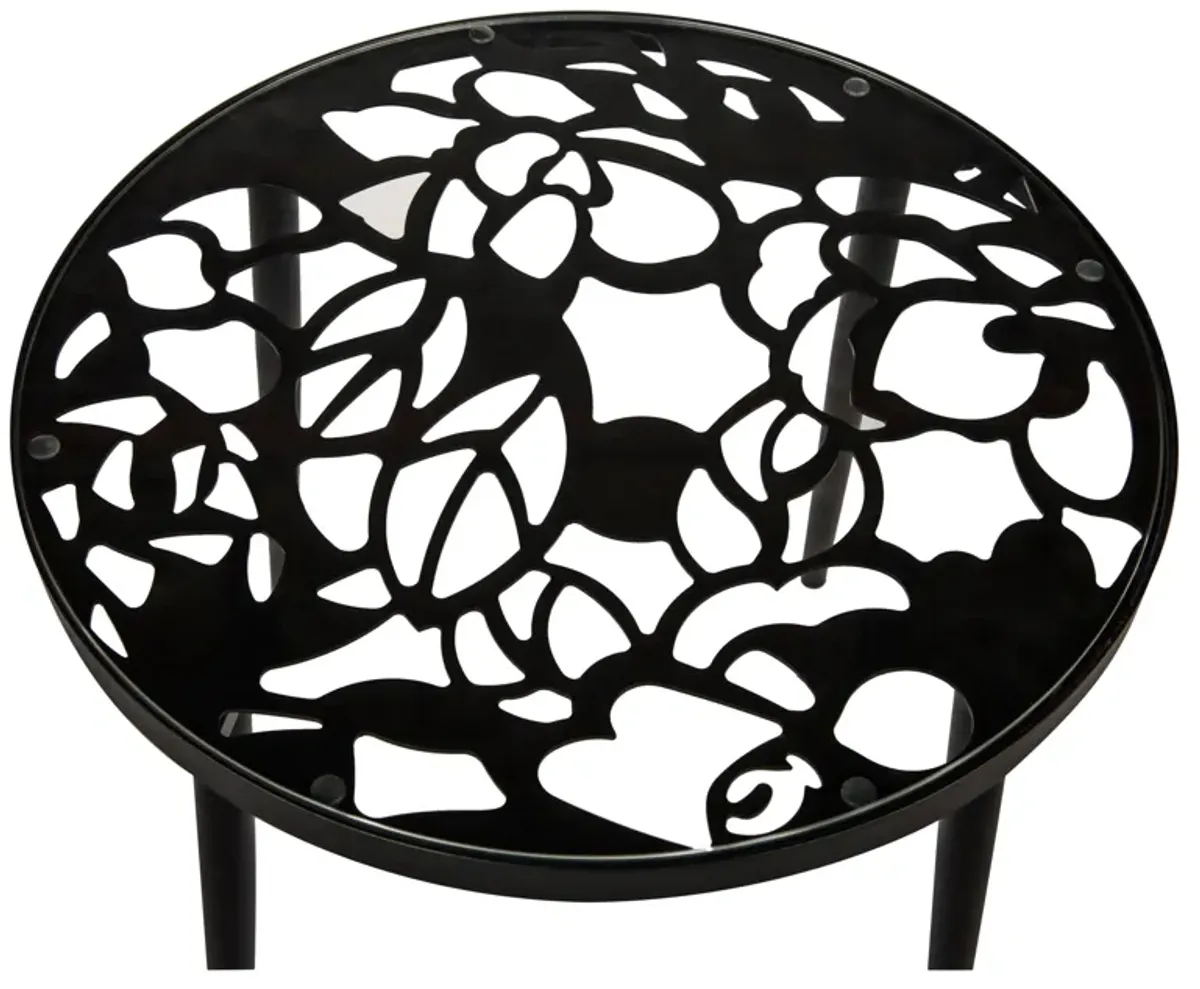 LeisureMod Devon Tree Design Glass Top Aluminum Base Outdoor End Table