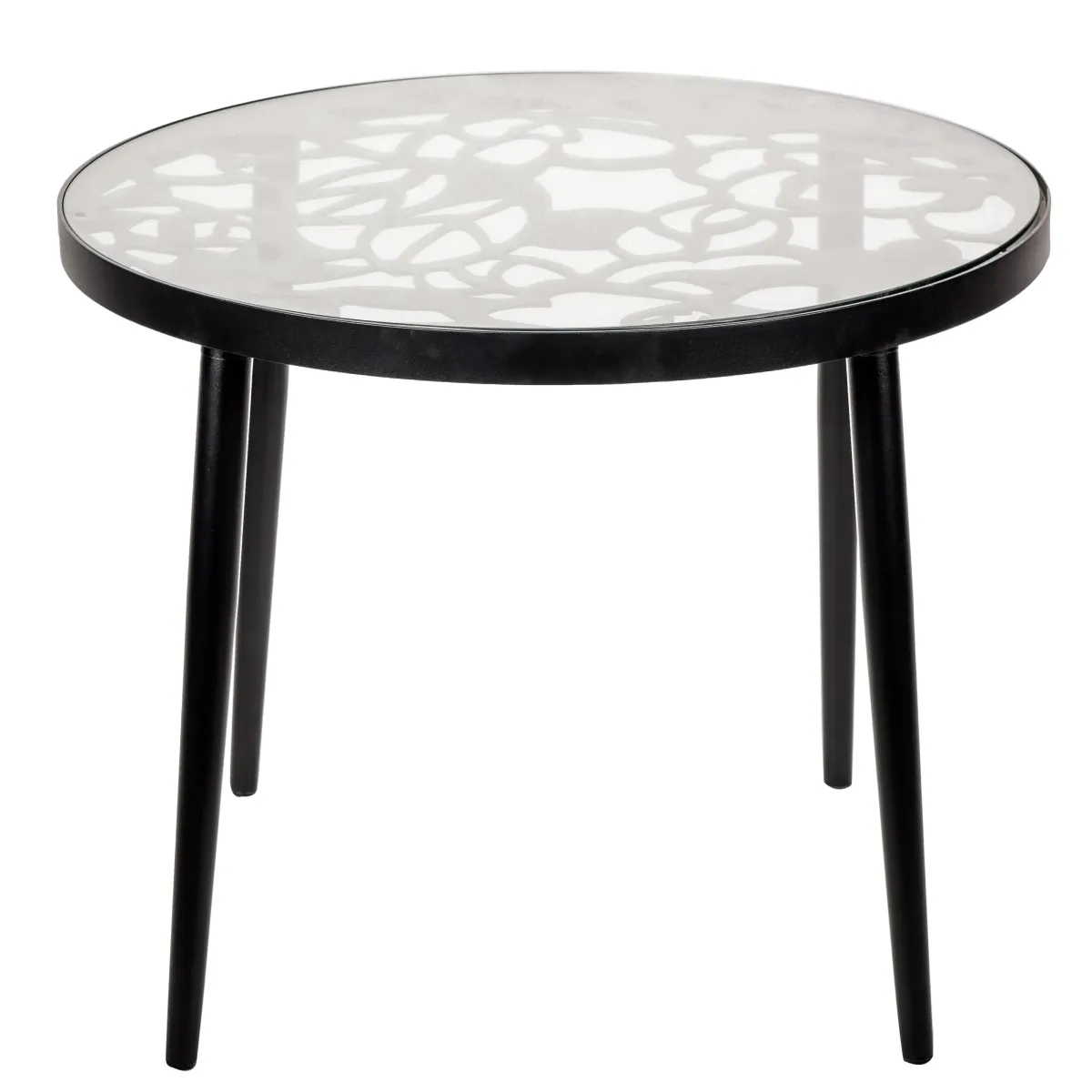 LeisureMod Devon Tree Design Glass Top Aluminum Base Outdoor End Table