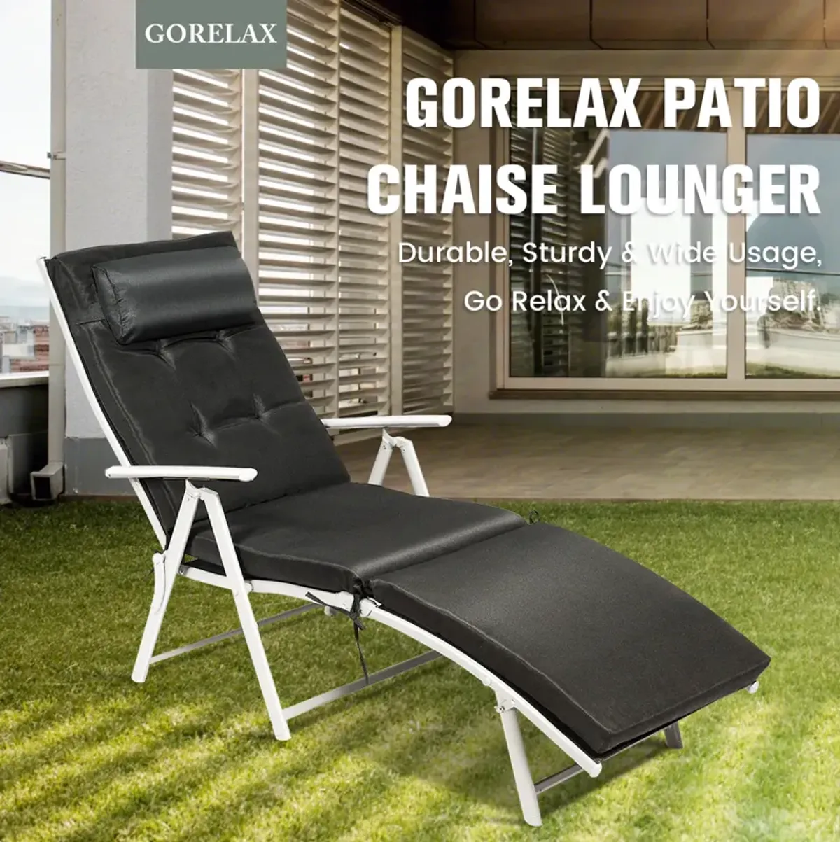 Adjustable Outdoor Lightweight Folding Chaise Lounge Chair with Pillow