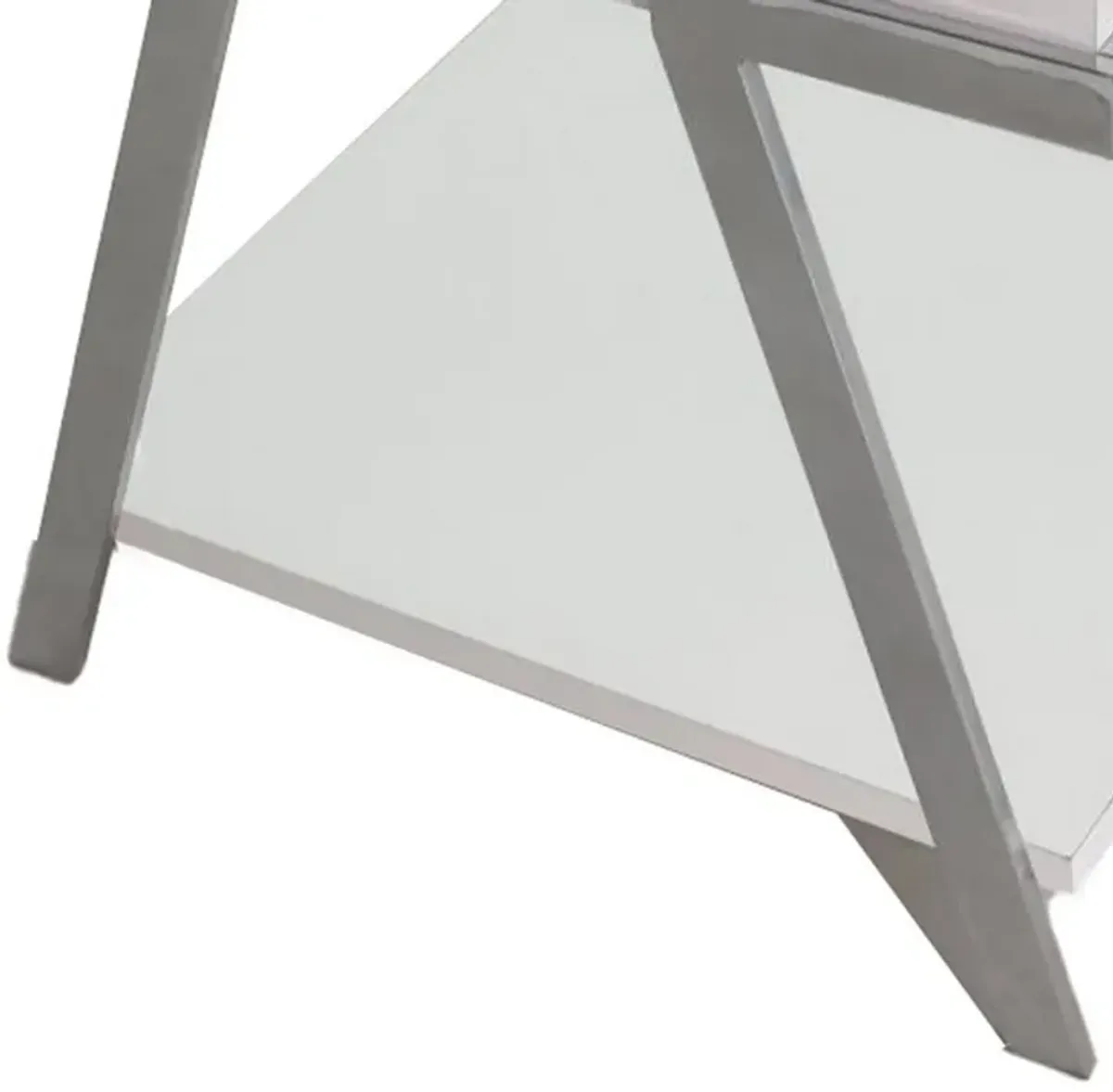 Casey 26 Inch End Table, Chrome Angled Metal Frame, Square Glossy White Top - Benzara