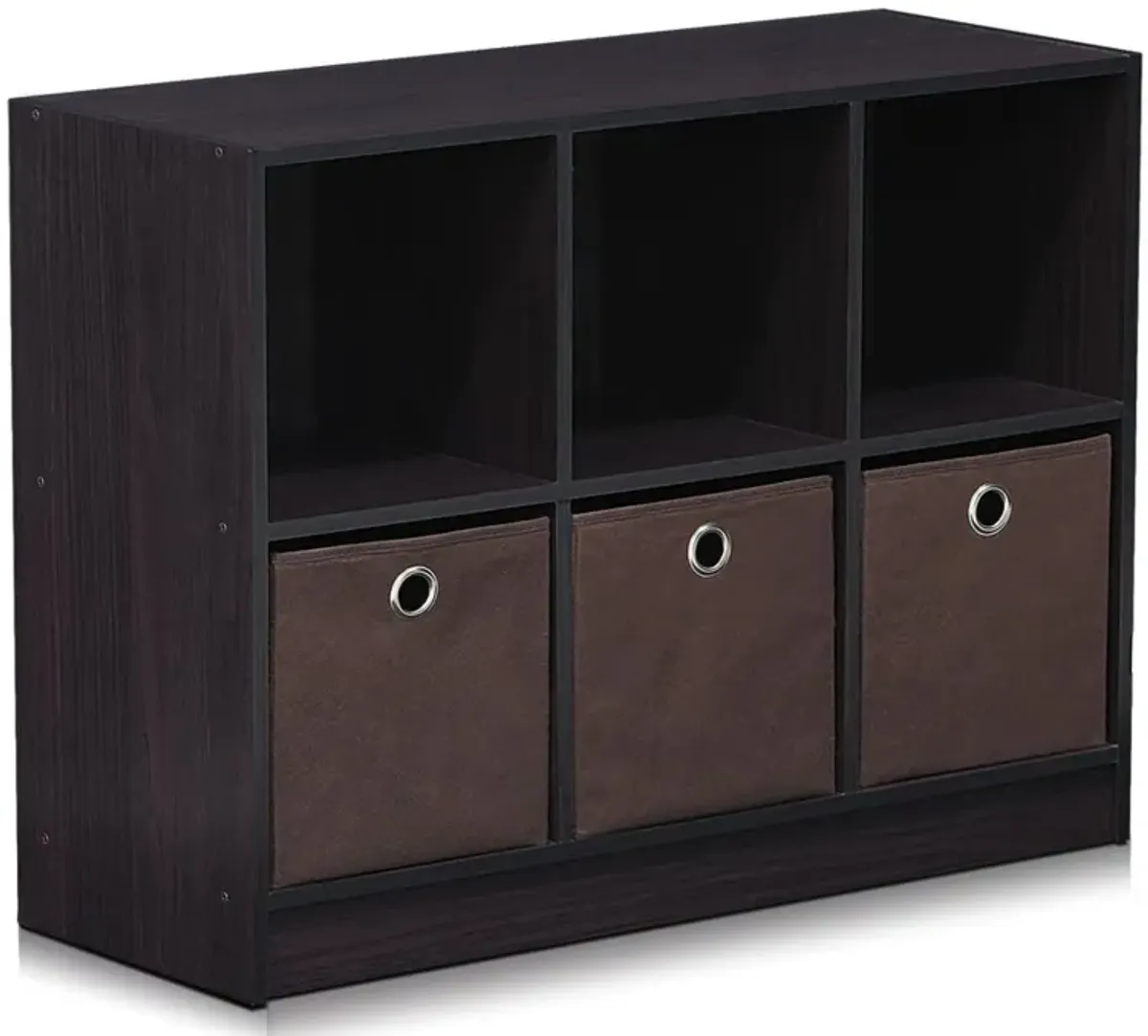 Furinno Basic 3x2 Cube Storage Bookcase Organizer with Bins, Dark Walnut