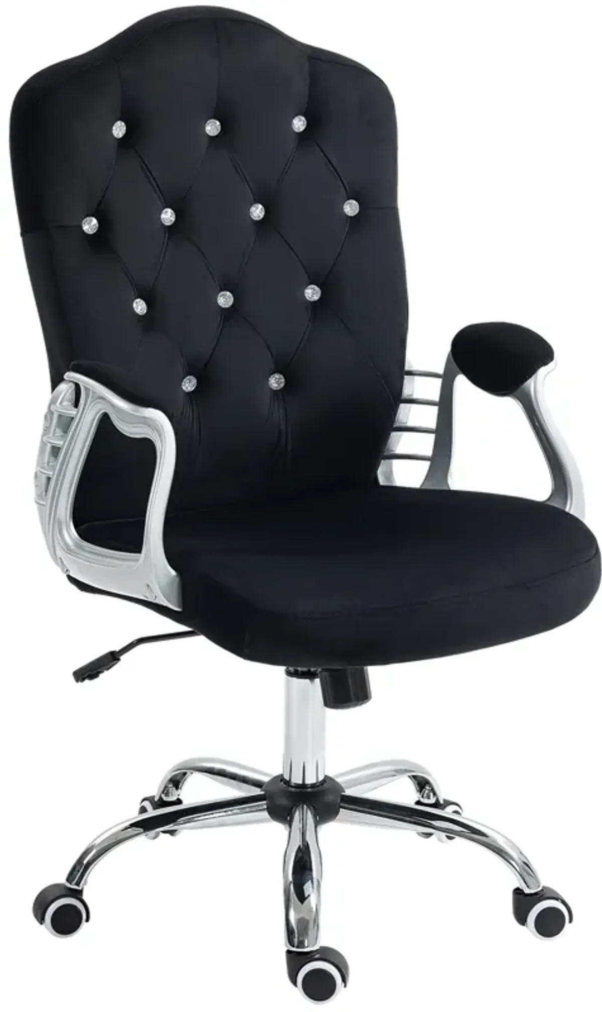 Vinsetto Home Office Chair, Velvet Computer Chair, Button Tufted Desk Chair with Swivel Wheels, Adjustable Height, and Tilt Function, Black