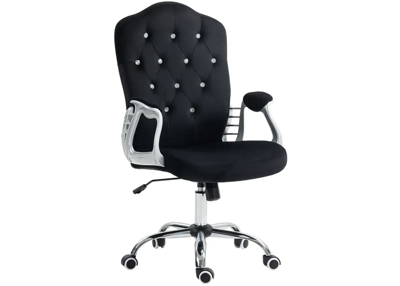 Vinsetto Home Office Chair, Velvet Computer Chair, Button Tufted Desk Chair with Swivel Wheels, Adjustable Height, and Tilt Function, Black