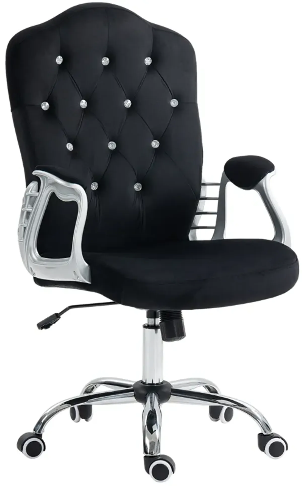 Vinsetto Home Office Chair, Velvet Computer Chair, Button Tufted Desk Chair with Swivel Wheels, Adjustable Height, and Tilt Function, Black