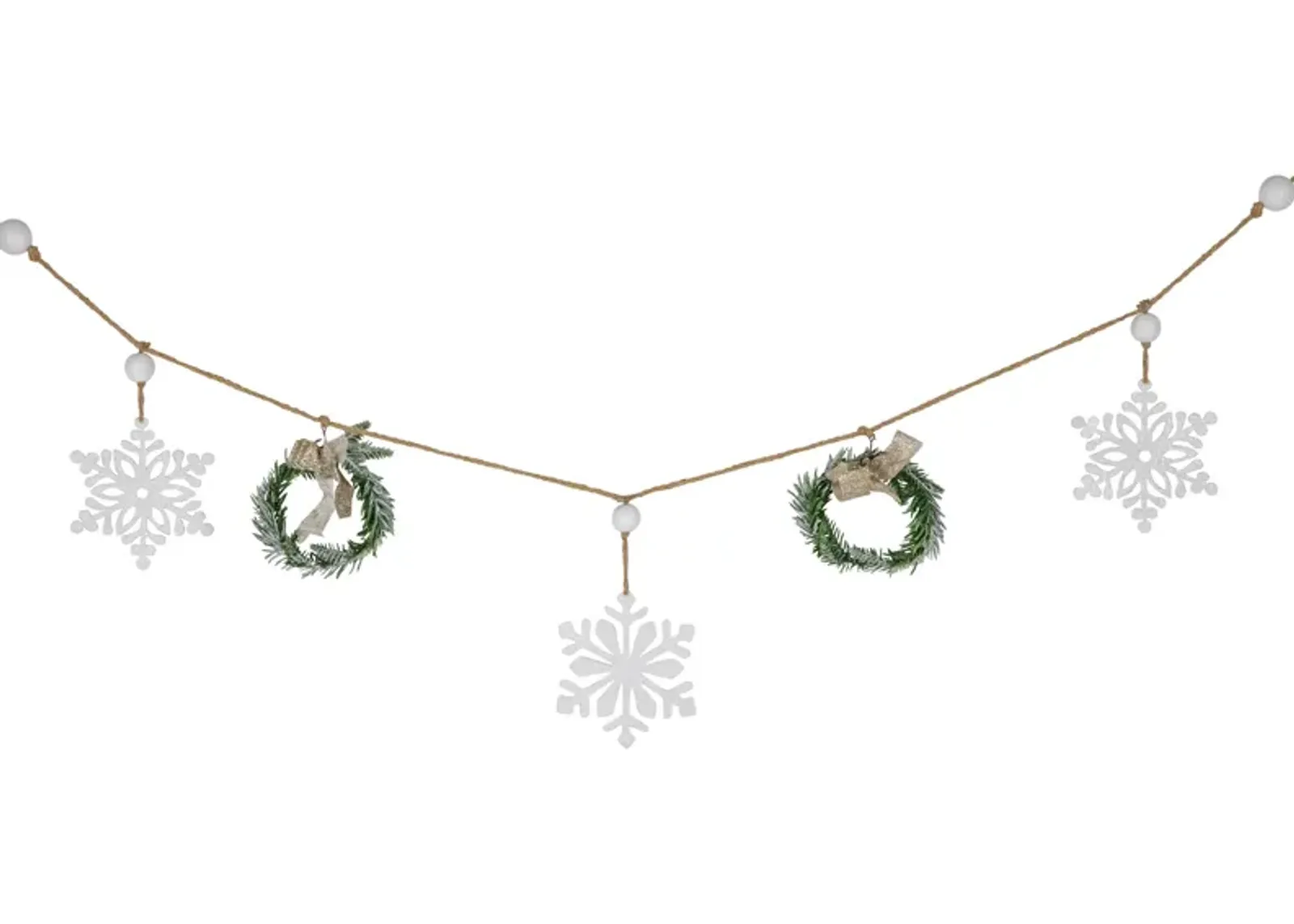 4.75" Snowflake and Frosted Pine Christmas Garland with Wooden Beads - Unlit