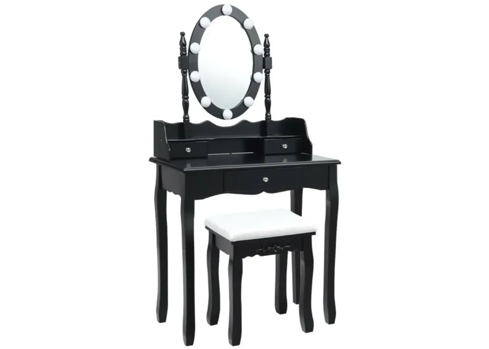 Hivvago Oval Mirror Vanity Set  with 10 LED Dimmable Bulbs and 3 Drawers