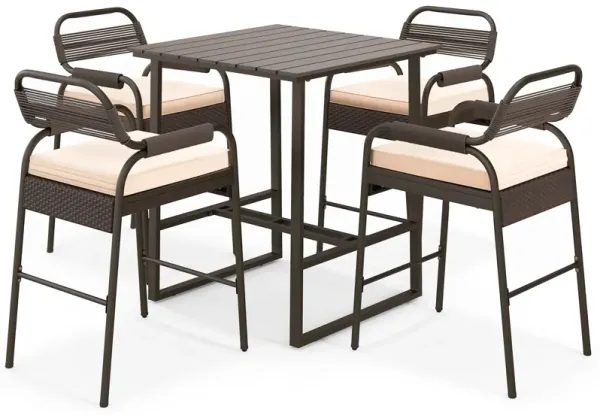 5 Piece Rattan Counter Set with 4 Stools and Polywood Bar Table