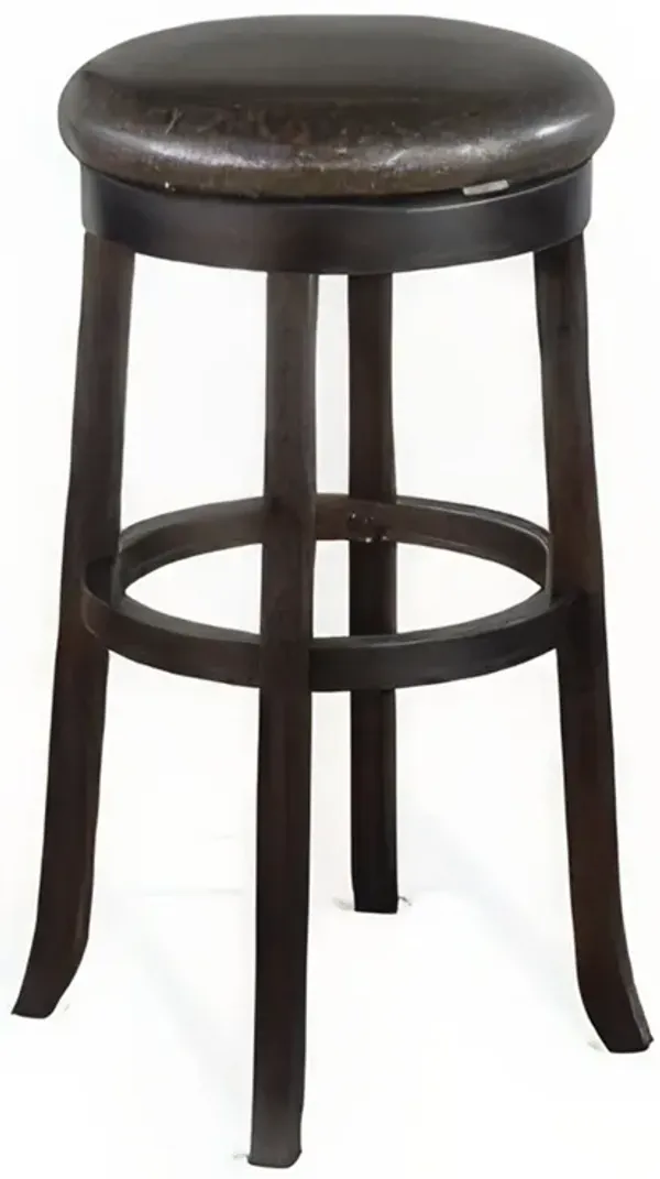 Elon Swivel Barstool Set of 2, Black Faux Leather Cushioned, 30 Inch - Benzara